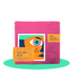 Pink coffee bag with colorful label featuring an eye design and 'The Angry Roaster' branding.